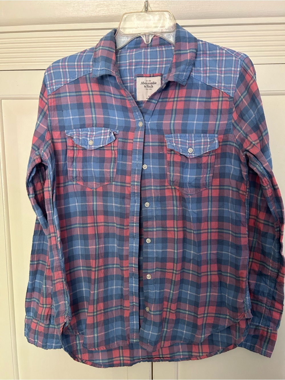 Abercrombie & Fitch Blue and Pink Plaid Button-Down Shirt